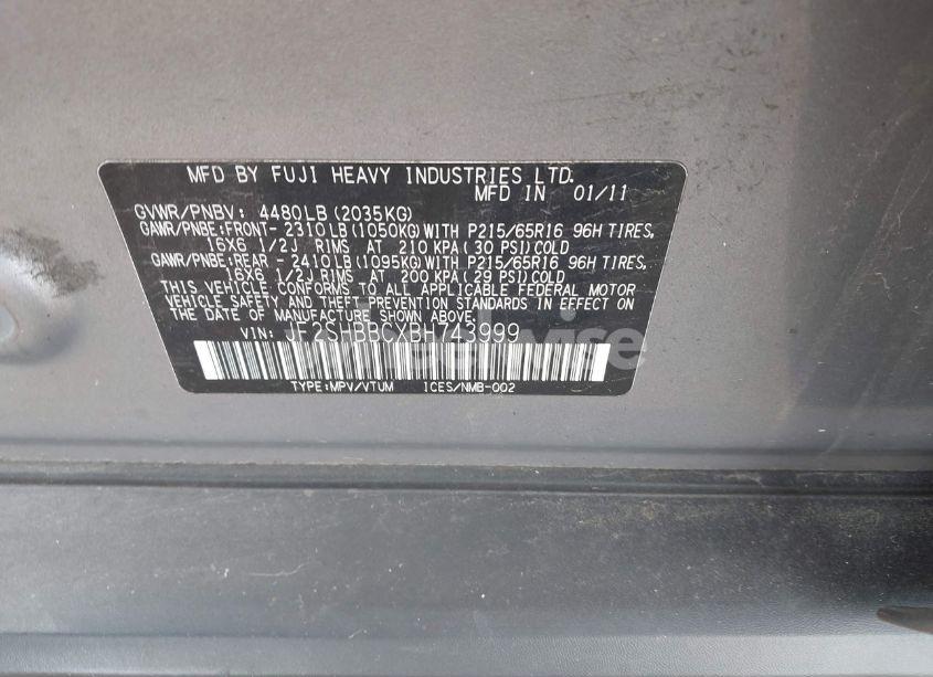 Photo 9 of 2011 Subaru Forester 2.5X (VIN JF2SHBBCXBH743999)