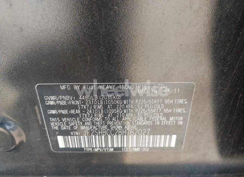 Photo 9 of 2011 Subaru Forester 2.5X PREMIUM (VIN JF2SHBCC2BH762027)