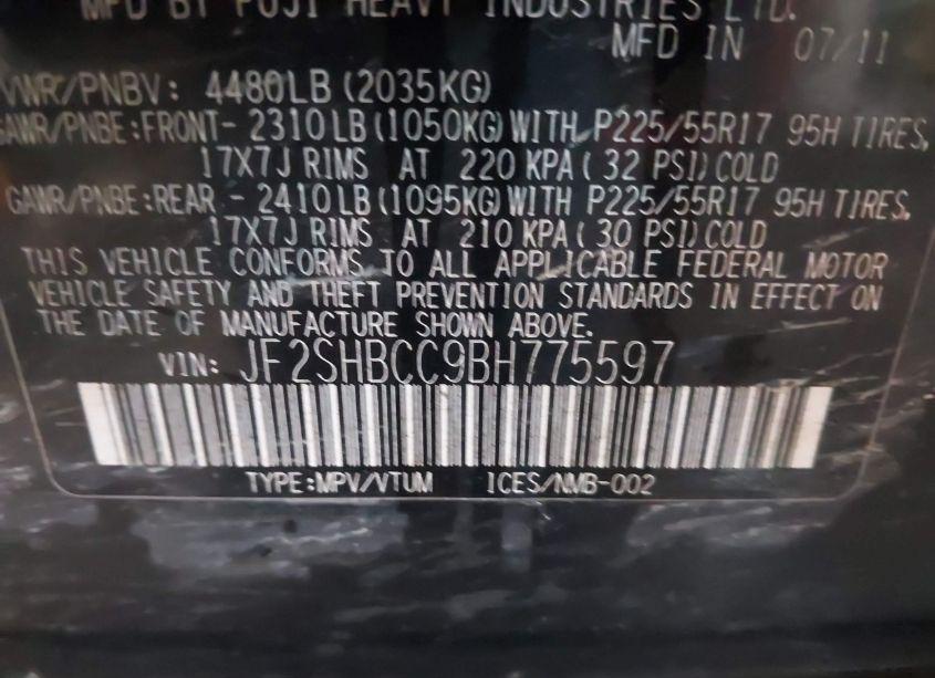 Photo 9 of 2011 Subaru Forester 2.5X PREMIUM (VIN JF2SHBCC9BH775597)