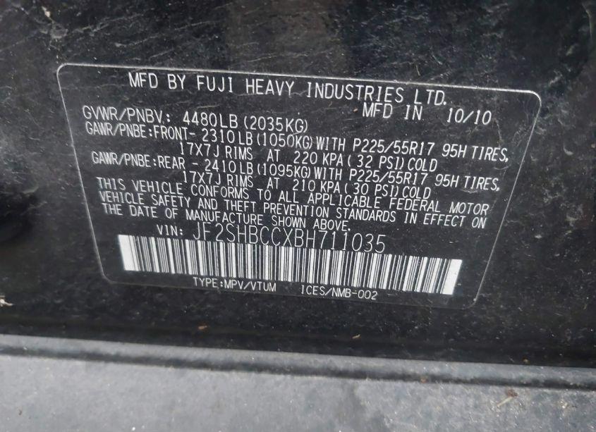 Photo 9 of 2011 Subaru Forester 2.5X PREMIUM (VIN JF2SHBCCXBH711035)