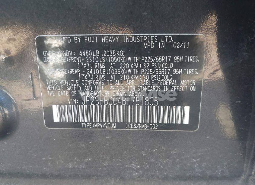 Photo 9 of 2011 Subaru Forester 2.5X PREMIUM (VIN JF2SHBDC4BH751805)