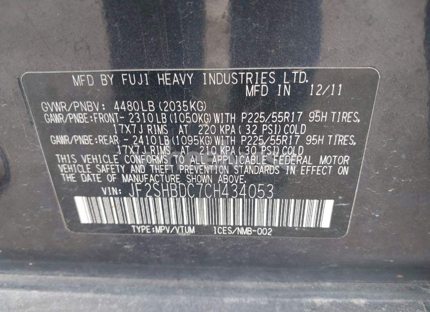 Photo 9 of 2012 Subaru Forester 2.5X PREMIUM (VIN JF2SHBDC7CH434053)