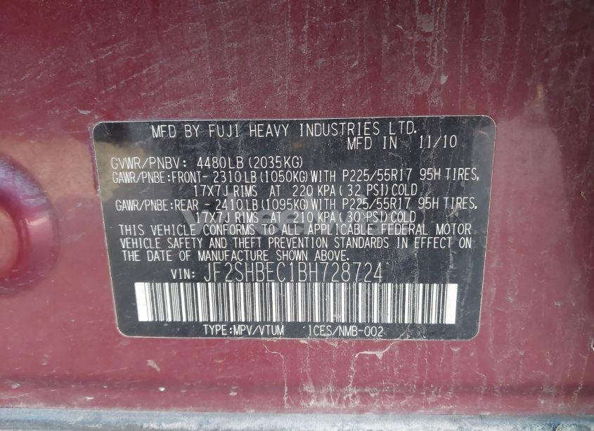 Photo 9 of 2011 Subaru Forester 2.5X LIMITED (VIN JF2SHBEC1BH728724)