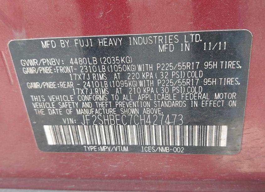 Photo 9 of 2012 Subaru Forester 2.5X LIMITED (VIN JF2SHBEC7CH427473)