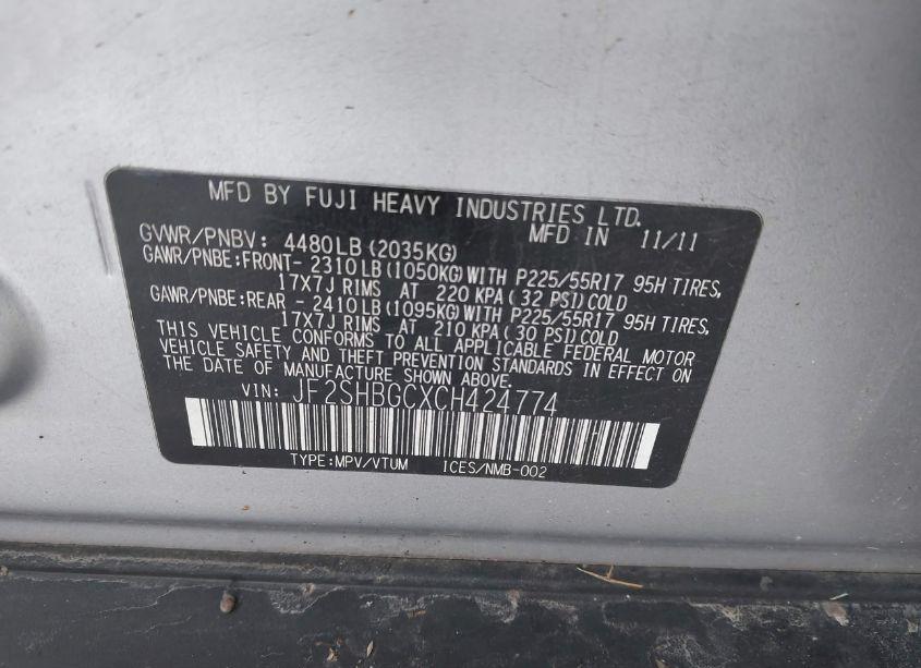 Photo 9 of 2012 Subaru Forester 2.5X TOURING (VIN JF2SHBGCXCH424774)