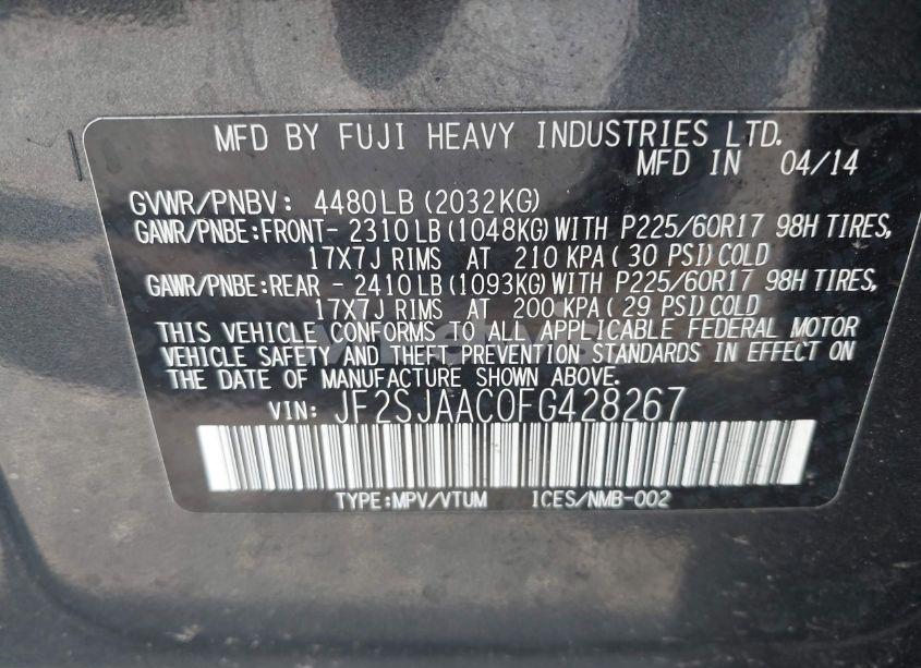 Photo 9 of 2015 Subaru Forester 2.5I (VIN JF2SJAAC0FG428267)