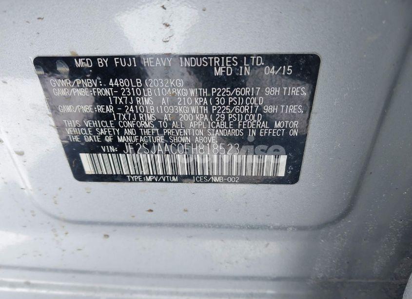 Photo 9 of 2015 Subaru Forester 2.5I (VIN JF2SJAAC0FH818523)