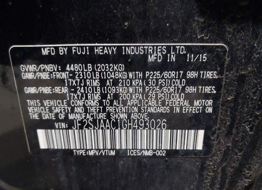 Photo 9 of 2016 Subaru Forester 2.5I (VIN JF2SJAAC1GH493026)