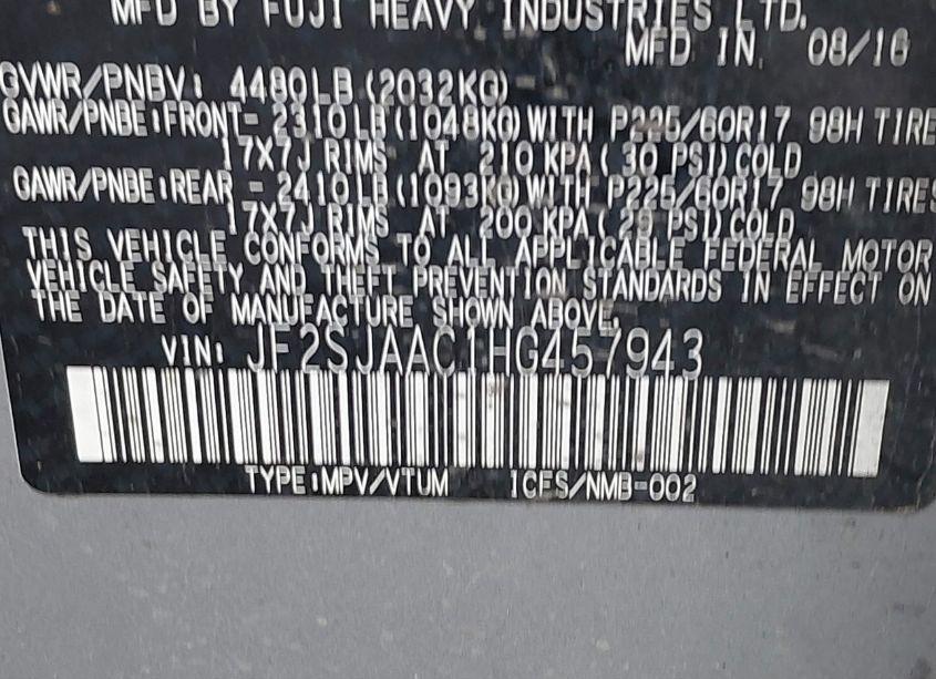 Photo 9 of 2017 Subaru Forester 2.5I (VIN JF2SJAAC1HG457943)