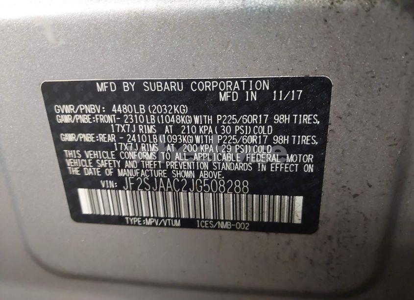 Photo 9 of 2018 Subaru Forester 2.5I (VIN JF2SJAAC2JG508288)