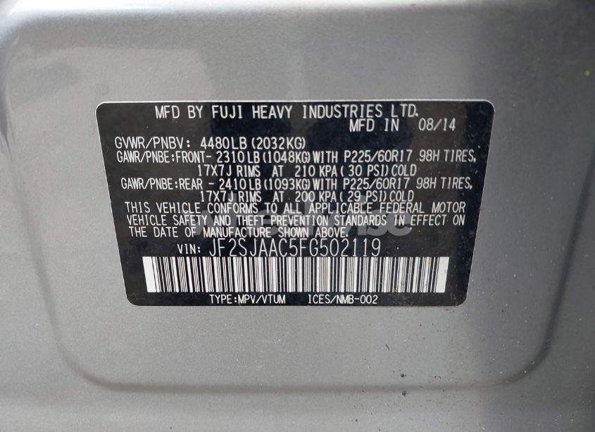 Photo 9 of 2015 Subaru Forester 2.5I (VIN JF2SJAAC5FG502119)