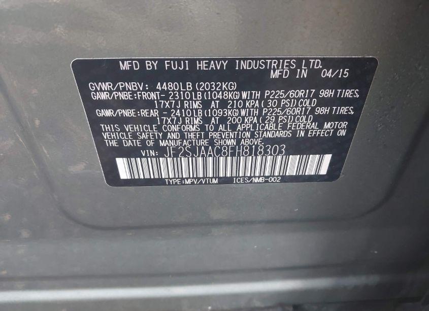 Photo 9 of 2015 Subaru Forester 2.5I (VIN JF2SJAAC8FH818303)
