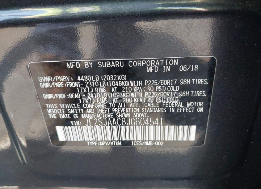 Photo 9 of 2018 Subaru Forester 2.5I (VIN JF2SJAAC8JG604541)