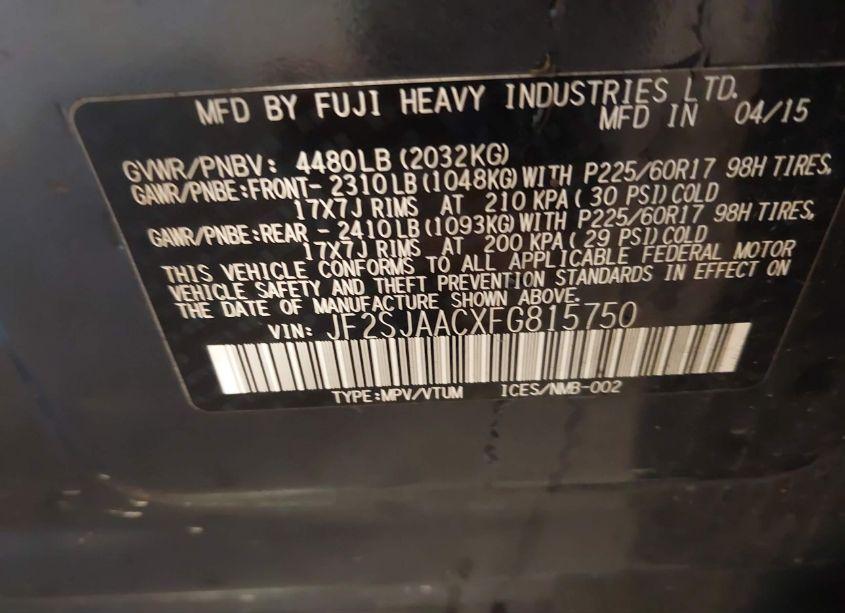 Photo 9 of 2015 Subaru Forester 2.5I (VIN JF2SJAACXFG815750)