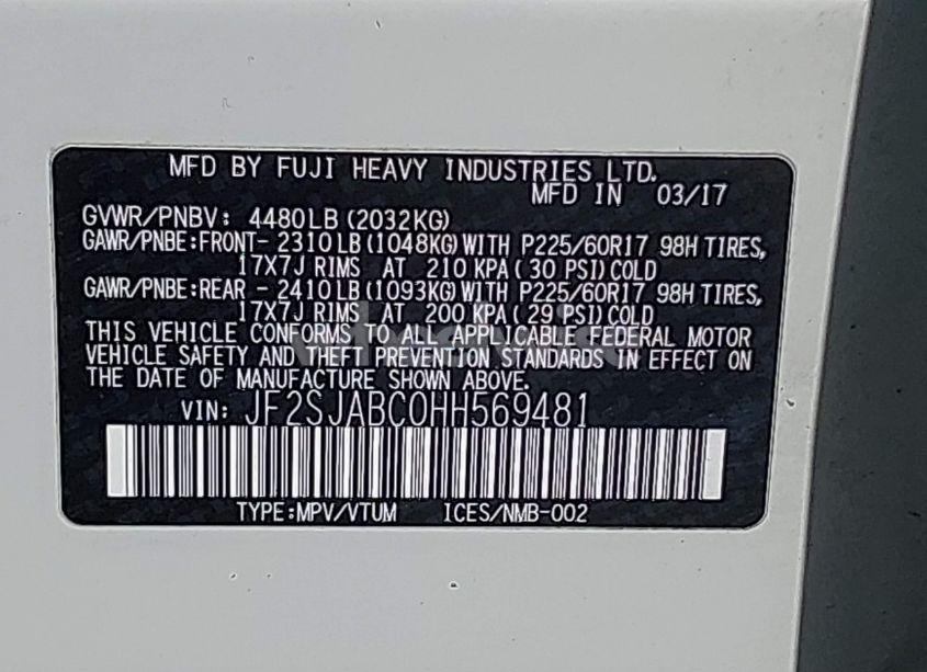 Photo 9 of 2017 Subaru Forester 2.5I (VIN JF2SJABC0HH569481)