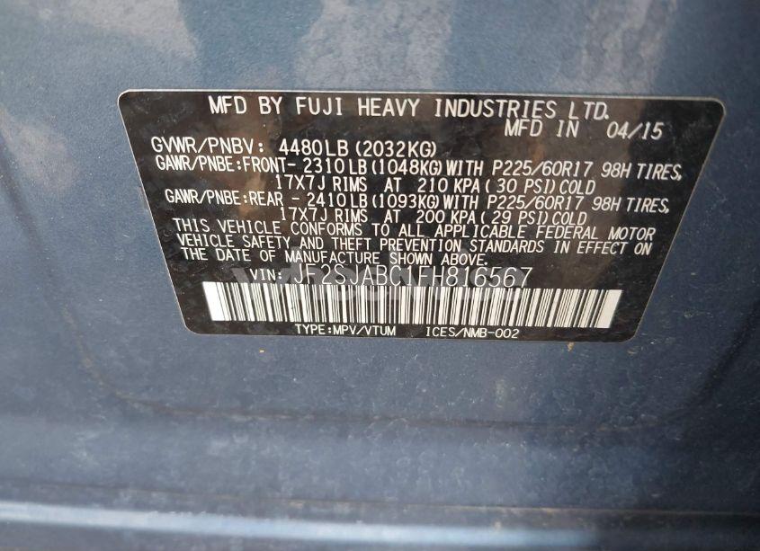 Photo 9 of 2015 Subaru Forester 2.5I (VIN JF2SJABC1FH816567)