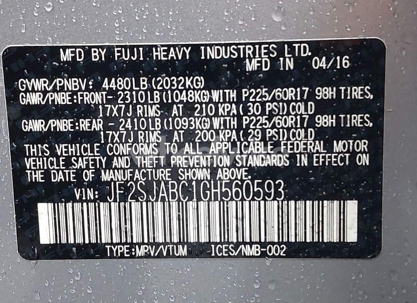 Photo 9 of 2016 Subaru Forester 2.5I (VIN JF2SJABC1GH560593)