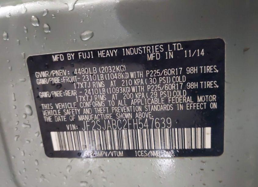 Photo 9 of 2015 Subaru Forester 2.5I (VIN JF2SJABC2FH547639)