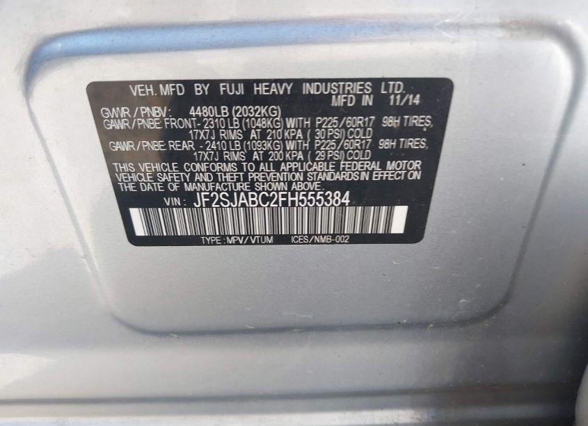 Photo 9 of 2015 Subaru Forester 2.5I (VIN JF2SJABC2FH555384)