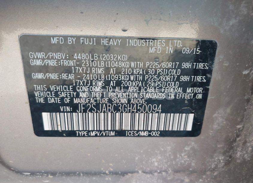 Photo 9 of 2016 Subaru Forester 2.5I (VIN JF2SJABC3GH450094)