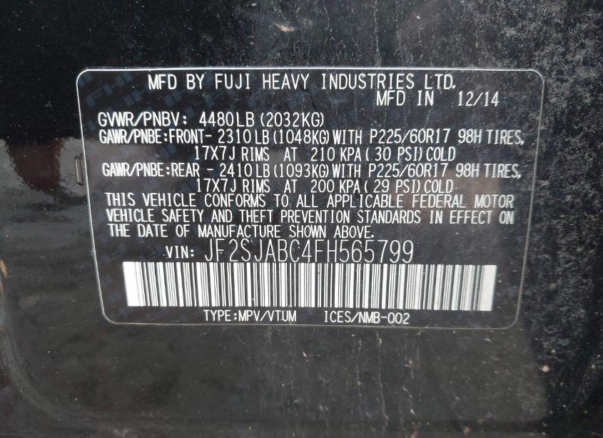 Photo 9 of 2015 Subaru Forester 2.5I (VIN JF2SJABC4FH565799)