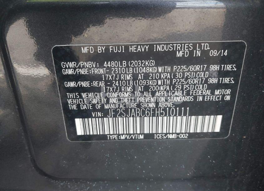 Photo 9 of 2015 Subaru Forester 2.5I (VIN JF2SJABC6FH510111)