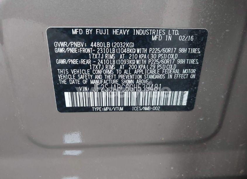 Photo 9 of 2016 Subaru Forester 2.5I (VIN JF2SJABC6GH539481)