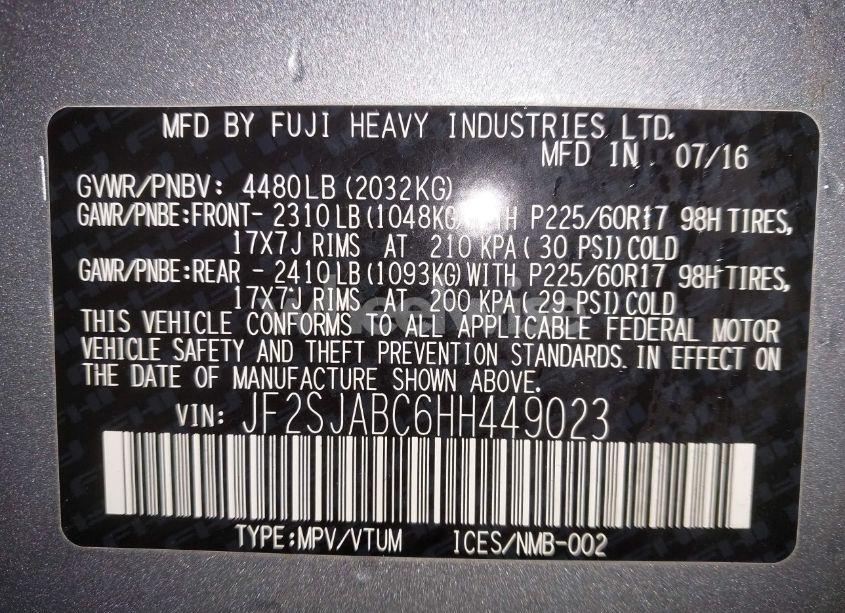 Photo 9 of 2017 Subaru Forester 2.5I (VIN JF2SJABC6HH449023)