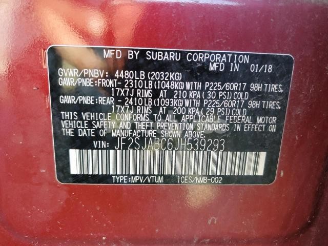 2018 SUBARU FORESTER 2.5I (VIN JF2SJABC6JH539293) main photo