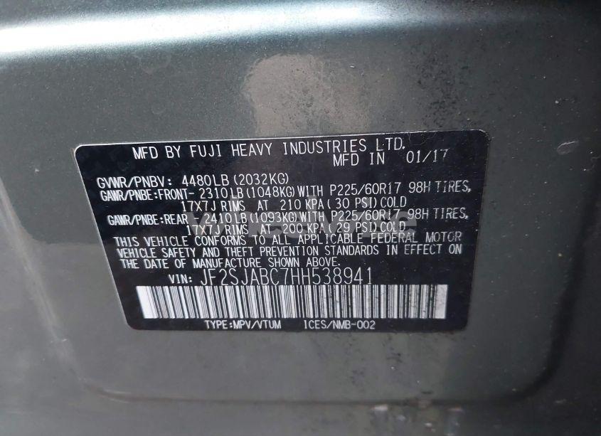 Photo 9 of 2017 Subaru Forester 2.5I (VIN JF2SJABC7HH538941)