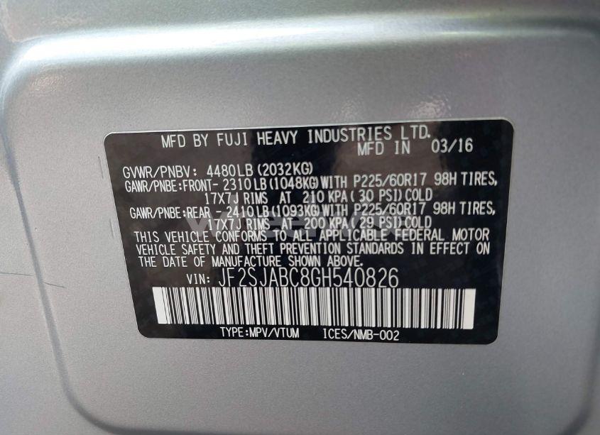 Photo 9 of 2016 Subaru Forester 2.5I (VIN JF2SJABC8GH540826)