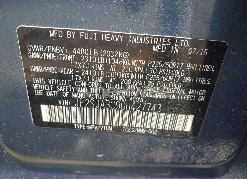 Photo 9 of 2016 Subaru Forester 2.5I (VIN JF2SJABC9GH427743)