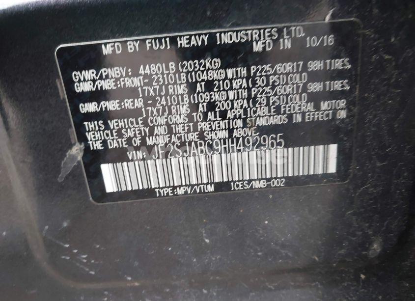 Photo 9 of 2017 Subaru Forester 2.5I (VIN JF2SJABC9HH492965)