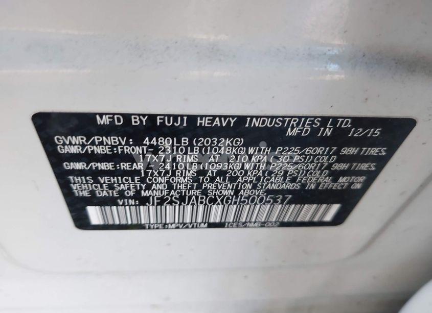 Photo 9 of 2016 Subaru Forester 2.5I (VIN JF2SJABCXGH500537)