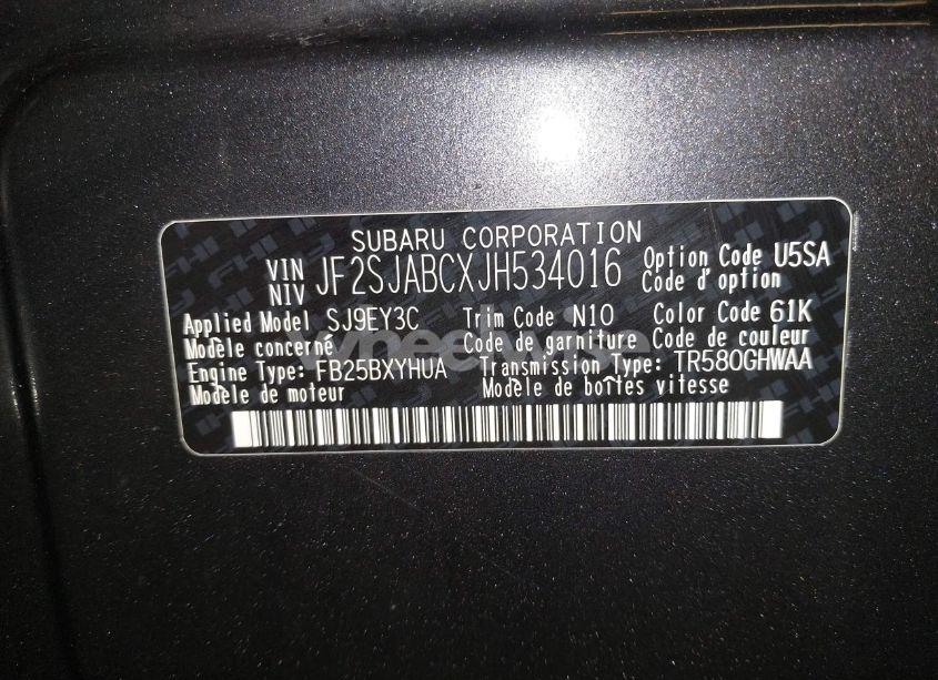 Photo 17 of 2018 Subaru Forester 2.5I (VIN JF2SJABCXJH534016)