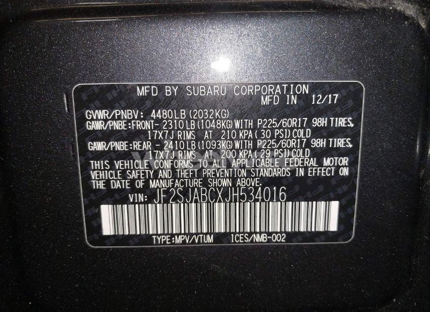 Photo 9 of 2018 Subaru Forester 2.5I (VIN JF2SJABCXJH534016)