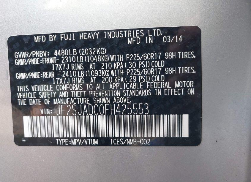 Photo 9 of 2015 Subaru Forester 2.5I PREMIUM (VIN JF2SJADC0FH425553)