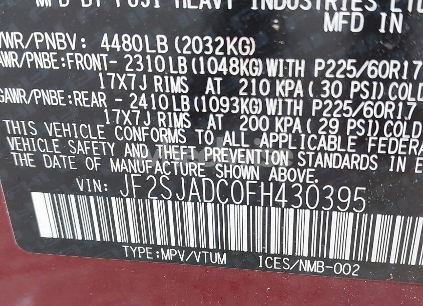 Photo 9 of 2015 Subaru Forester 2.5I PREMIUM (VIN JF2SJADC0FH430395)