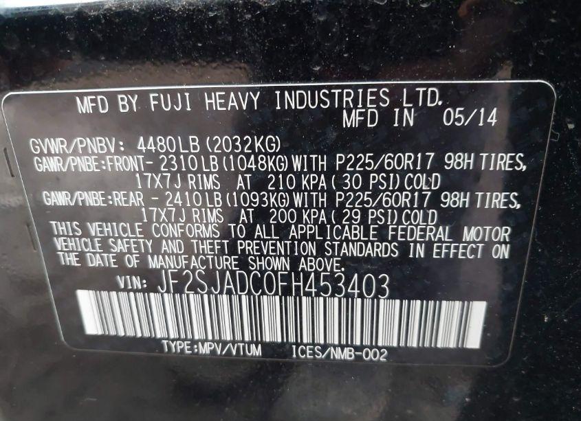 Photo 9 of 2015 Subaru Forester 2.5I PREMIUM (VIN JF2SJADC0FH453403)