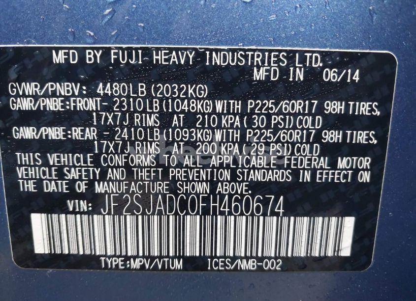 Photo 9 of 2015 Subaru Forester 2.5I PREMIUM (VIN JF2SJADC0FH460674)