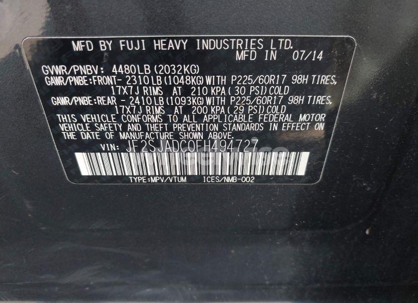 Photo 9 of 2015 Subaru Forester 2.5I PREMIUM (VIN JF2SJADC0FH494727)