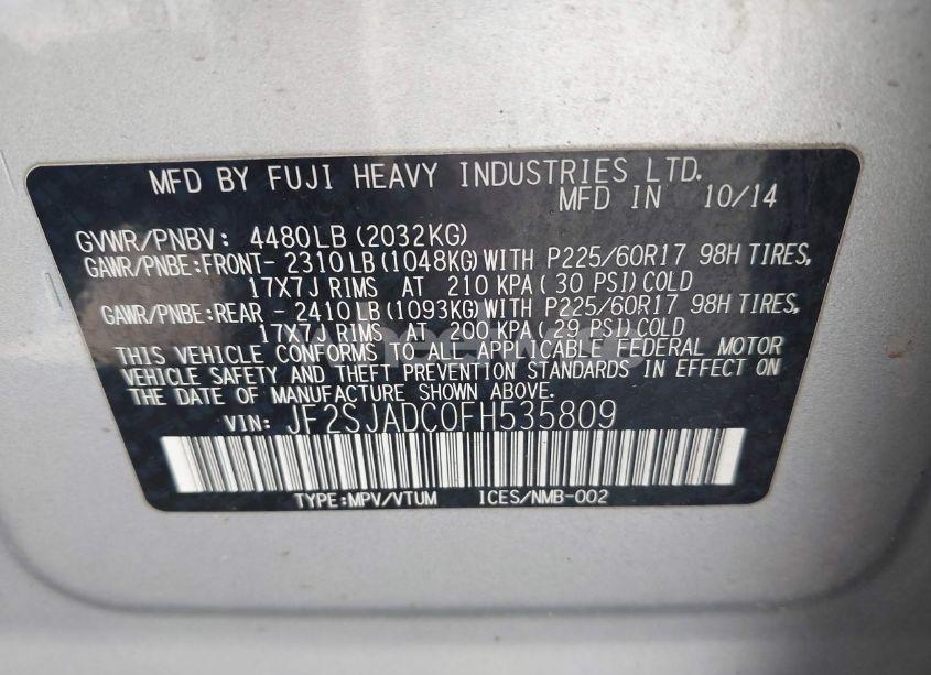 Photo 9 of 2015 Subaru Forester 2.5I PREMIUM (VIN JF2SJADC0FH535809)