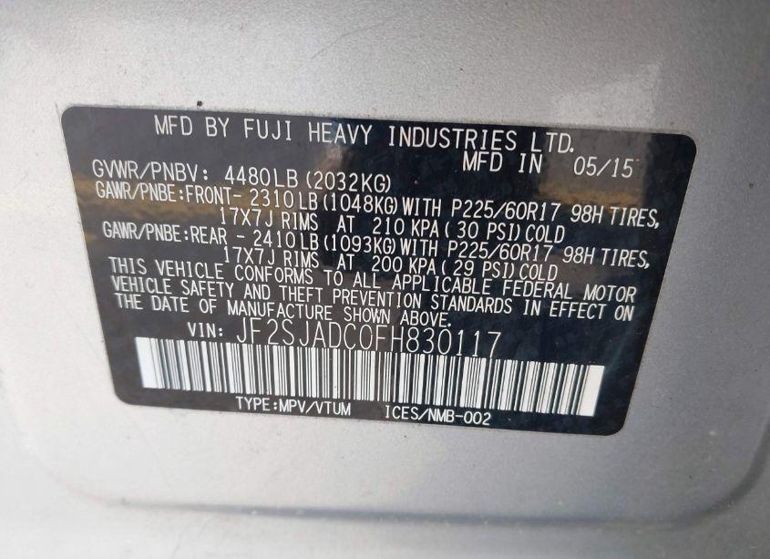 Photo 9 of 2015 Subaru Forester 2.5I PREMIUM (VIN JF2SJADC0FH830117)