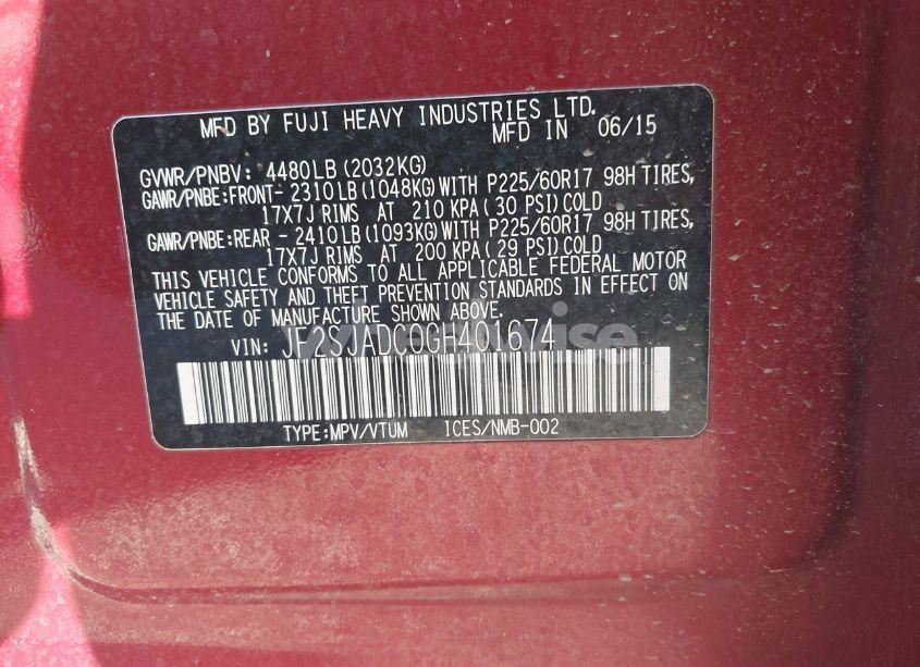 Photo 9 of 2016 Subaru Forester 2.5I PREMIUM (VIN JF2SJADC0GH401674)