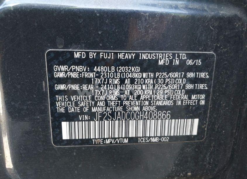 Photo 9 of 2016 Subaru Forester 2.5I PREMIUM (VIN JF2SJADC0GH408866)