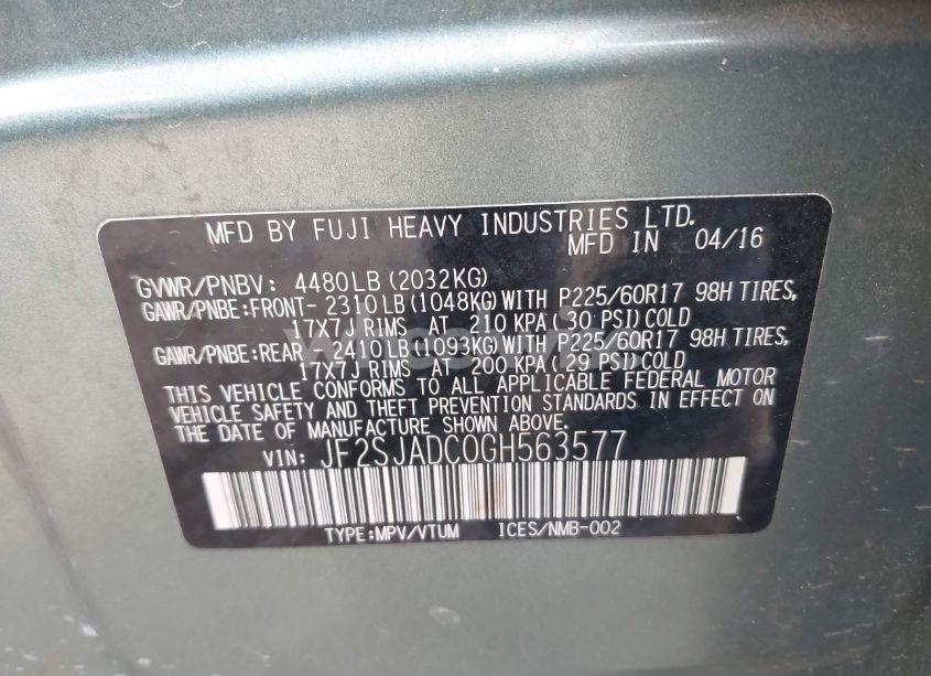 Photo 9 of 2016 Subaru Forester 2.5I PREMIUM (VIN JF2SJADC0GH563577)