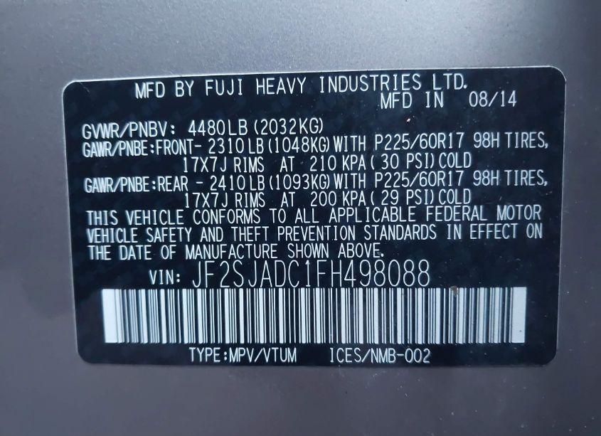 Photo 9 of 2015 Subaru Forester 2.5I PREMIUM (VIN JF2SJADC1FH498088)