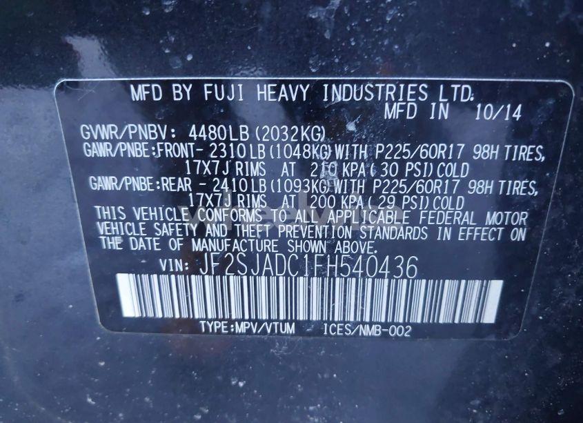 Photo 9 of 2015 Subaru Forester 2.5I PREMIUM (VIN JF2SJADC1FH540436)