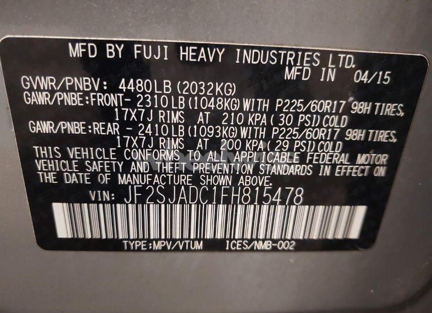 Photo 9 of 2015 Subaru Forester 2.5I PREMIUM (VIN JF2SJADC1FH815478)