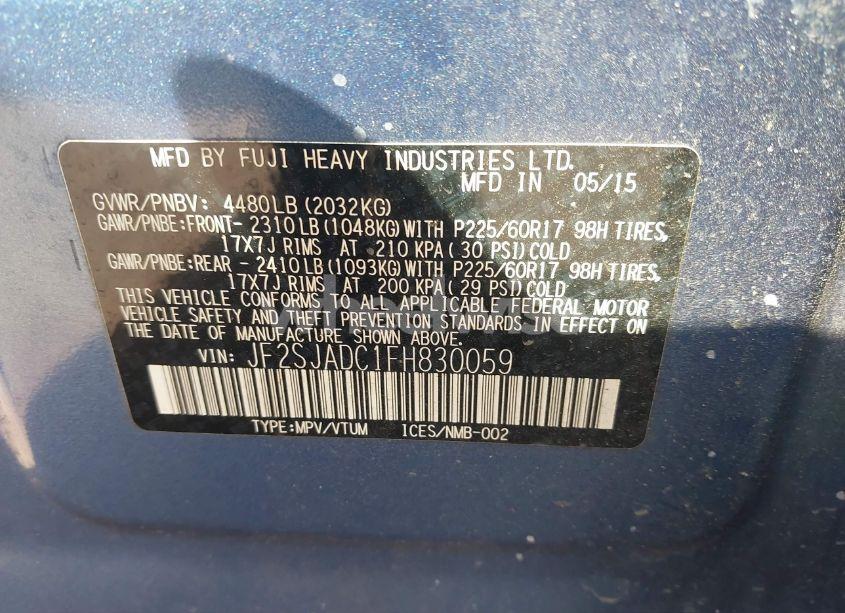 Photo 9 of 2015 Subaru Forester 2.5I PREMIUM (VIN JF2SJADC1FH830059)